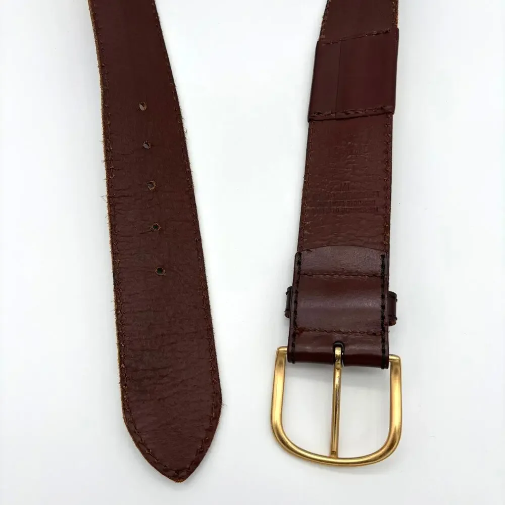 Linea Pelle Studded Genuine Leather Belt Brown Gold Tone Size M Boho
